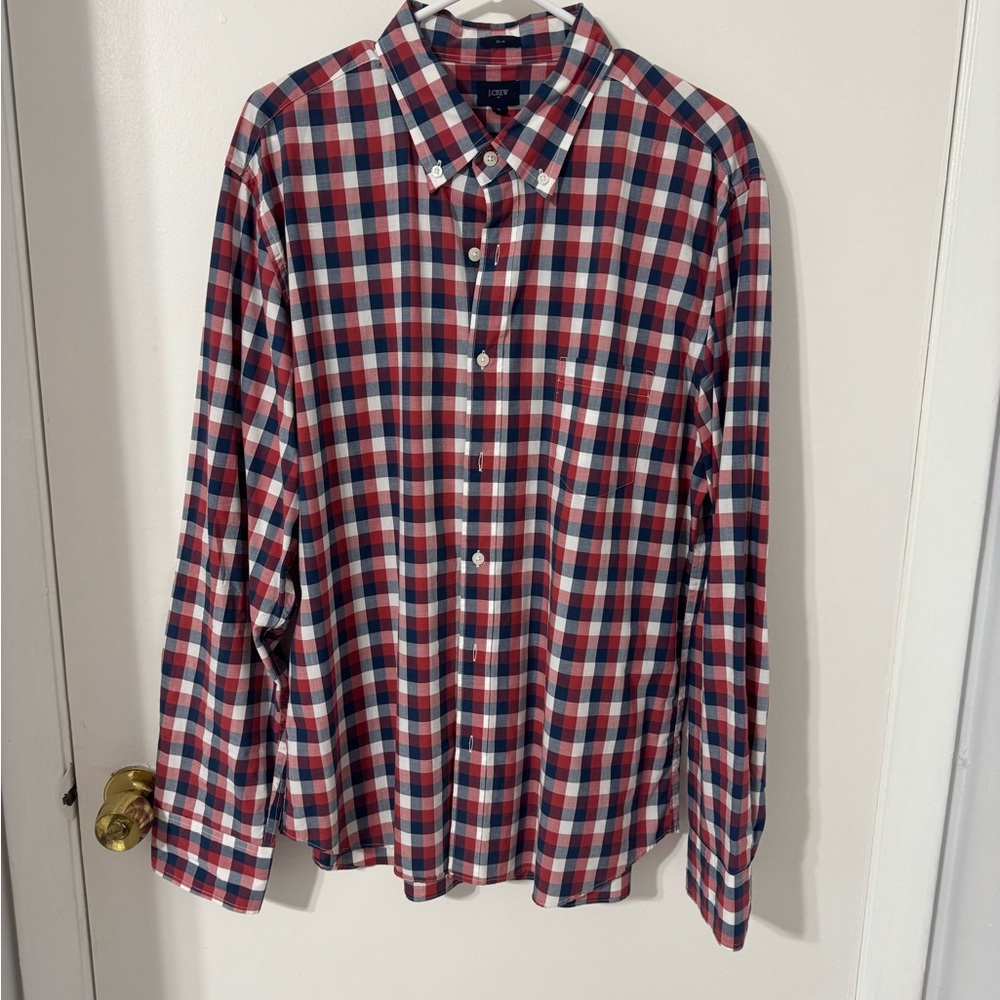 J. Crew Red and Blue Casual Button Down Shirt